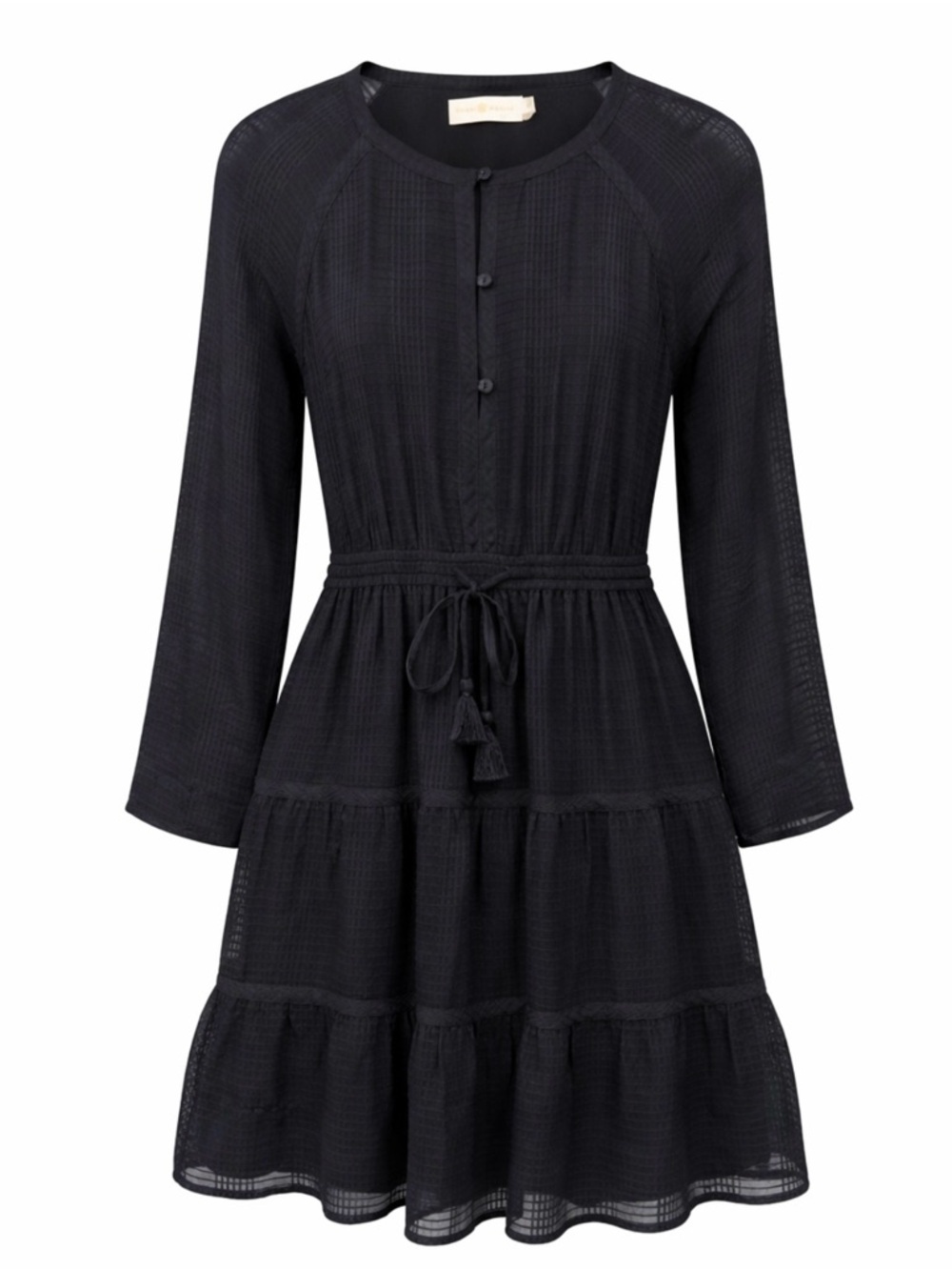 Tory Burch Silk Dress Size 2 Black Long Sleeve Knee Length Wedding Guest